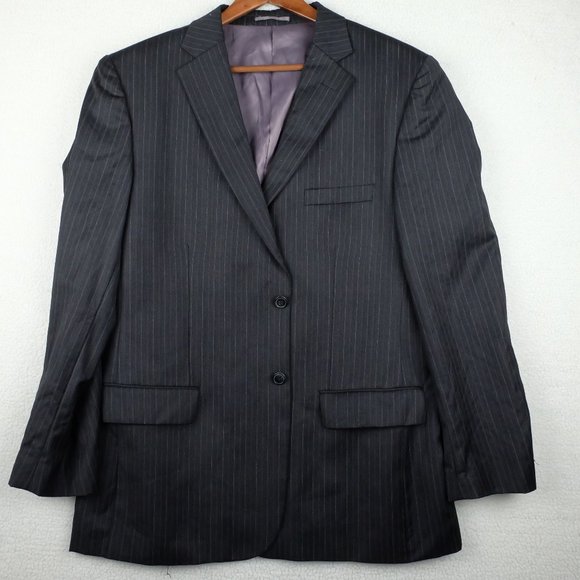 Bloulevard Club Blazer jacket Mens 44R Black Pinstriped Two Button Double Vented - Picture 1 of 14
